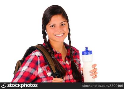 Portrait Teenage Girl with Plaid Shirt Water Bottle