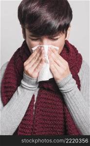 portrait woman having cold cough