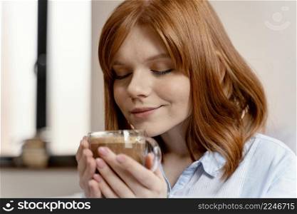 portrait woman home drinking coffee 5. portrait woman home drinking coffee 4