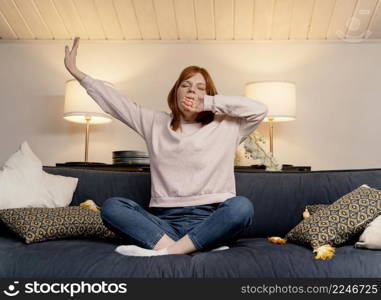 portrait woman home yawning