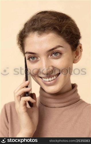 portrait woman talking phone