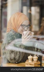 portrait young girl enjoying coffee