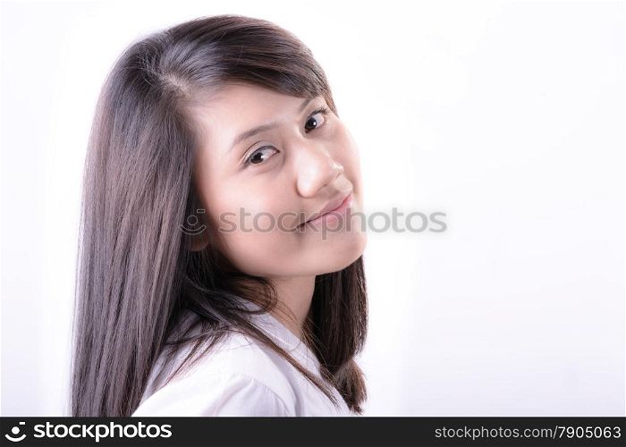 Portrait young thai woman over white, asian style