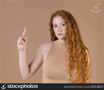 portrait young woman teaching sign language 2
