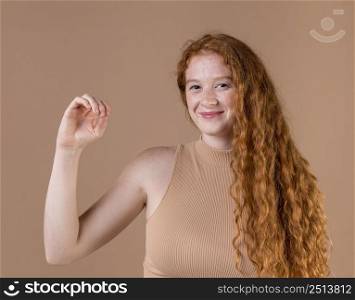 portrait young woman teaching sign language 3