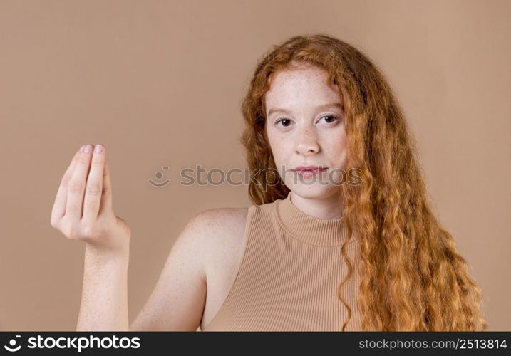 portrait young woman teaching sign language 5