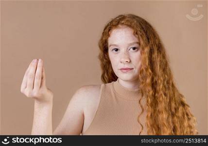 portrait young woman teaching sign language 5