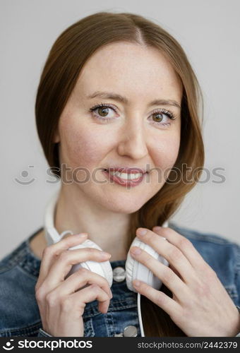 portrait young woman with headphones 2