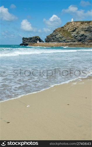 Portreath beach Atlantic waves, Cornwall UK.