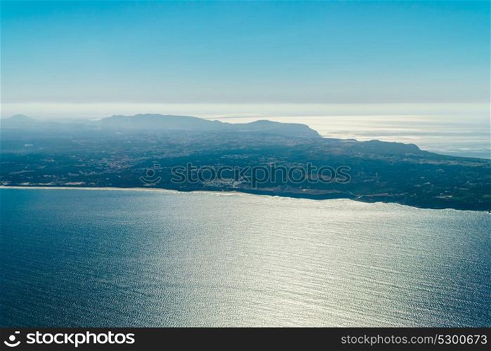 Portugal Coastline Aerial View From North Atlantic Ocean