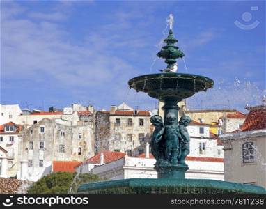 Portugal. Lisbon. The fountain on the Rossio square