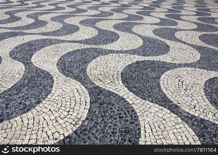Portugal. Lisbon. Typical portuguese cobblestone hand-made pavement