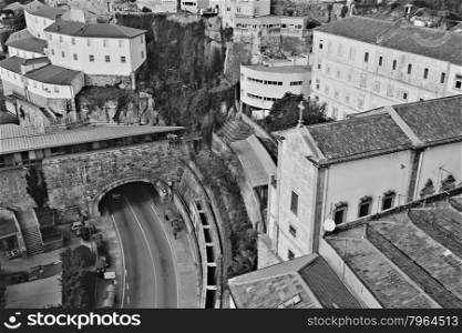 Portugal. Porto city. Old historical part of Porto. In black and white