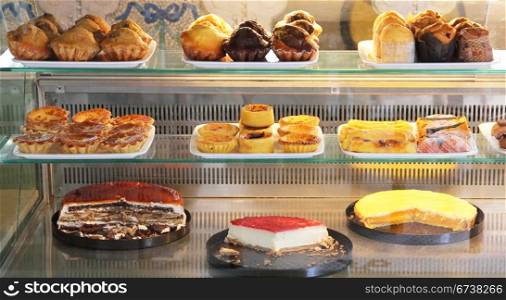 Portugal. Porto city. Traditional portugal cakes on show-window