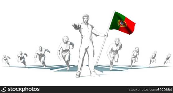 Portugal Racing to the Future with Man Holding Flag. Portugal Racing to the Future