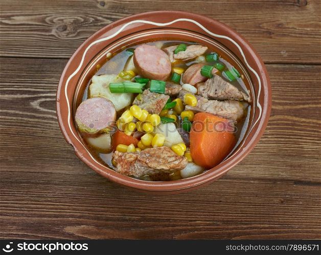 Portuguese cozido - traditional stew of different meats and vegetables.Portuguese and Spanish cuisine