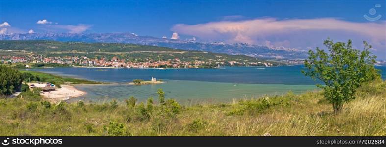 Posedarje bay and Velebit mountain panoramic view, Dalmatia, Croatia