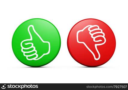 Positive and negative customer feedback, rating and survey buttons with thumb up and down icon on white background.