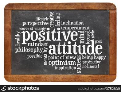 positive attitude concept - a word cloud on a vintage blackboard isolated on white