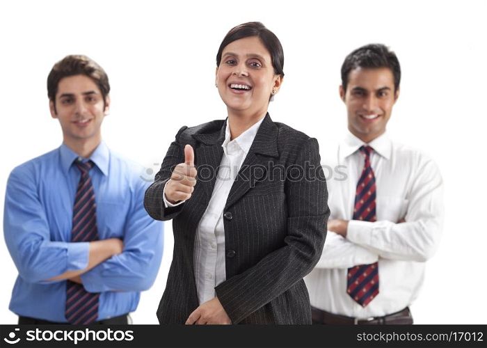 Positive businesswoman with her team