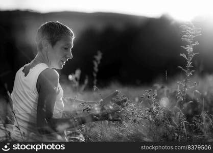 Positive Energy Meditation – Mindful Woman Meditating Outdoors, Absorbing the Positive Energy