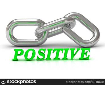 POSITIVE- inscription of color letters and Silver chain of the section on white background