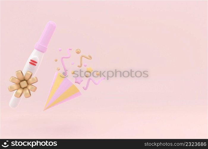 Positive Plastic Pregnancy Test on a pink background with copy space. 3d Rendering. Positive Plastic Pregnancy Test on a pink background with copy space. 3d Rendering.