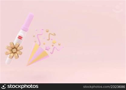 Positive Plastic Pregnancy Test on a pink background with copy space. 3d Rendering. Positive Plastic Pregnancy Test on a pink background with copy space. 3d Rendering.