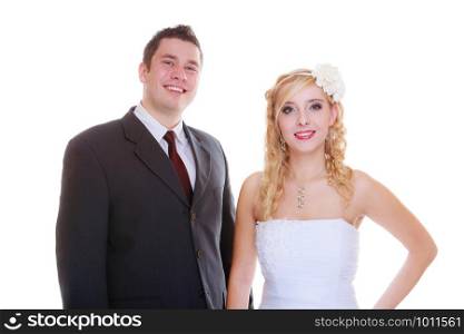 Positive relationship couples concept. Happy groom and bride posing for marriage photo waiting for the big day.. Happy groom and bride posing for marriage photo