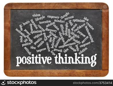 positive thinking word cloud on a vintage slate blackboard