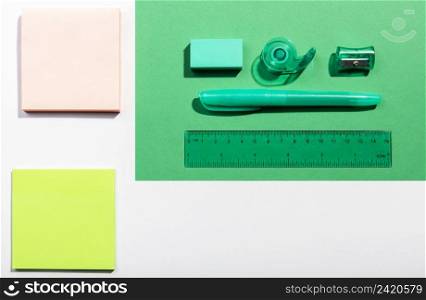 post it note cards school tools top view