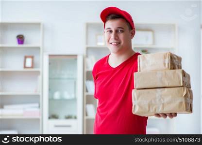 Post man delivering a parcel package