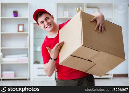 Post man delivering a parcel package
