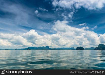 postcard landscape view of beautiful Thailand, sea and mountains on a nice day