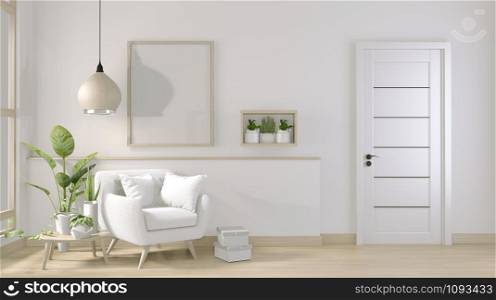 poster mock up living room interior with armchair sofa on room design minimal design. 3D rendering