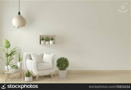 poster mock up living room interior with armchair sofa on room design minimal design. 3D rendering