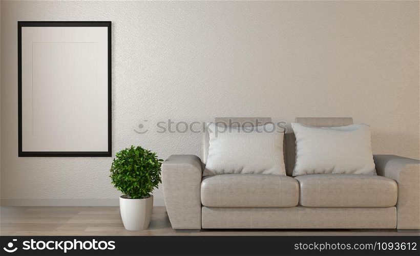 poster mock up living room with colorful white sofa. 3D rendering
