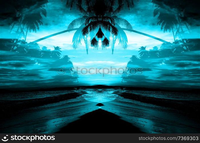 Poster silhouettes of palm trees at sunset