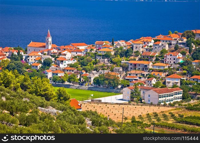 Postira on Brac island skyline view, Dalmatia region of Croatia