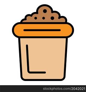 Pot with soil icon. Outline pot with soil vector icon color flat isolated. Pot with soil icon color outline vector