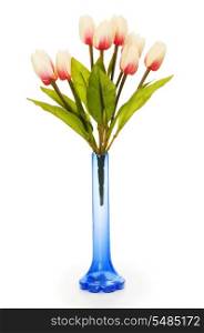 Pot with tulips isolated on white