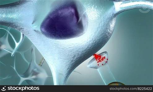 potassium ions in the neuron system 3D Illustration. potassium ions in the neuron system
