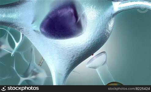 potassium ions in the neuron system 3D Illustration. potassium ions in the neuron system