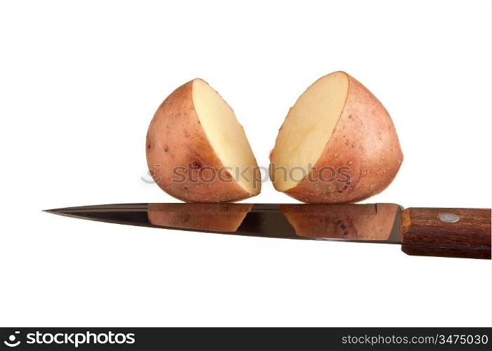 potato and a knife isolated on white background
