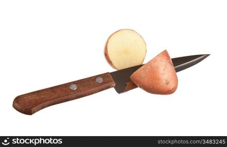 potato and a knife isolated on white background