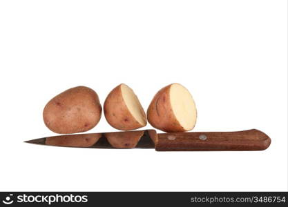 potato and a knife isolated on white background