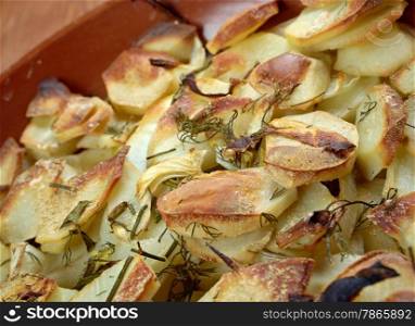 Potato and onion gratin,close up