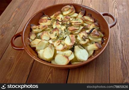 Potato and onion gratin,close up