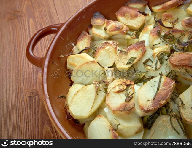 Potato and onion gratin,close up