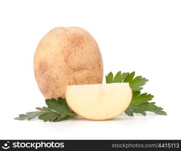 potato and parsley leaves isolated on white background cutout